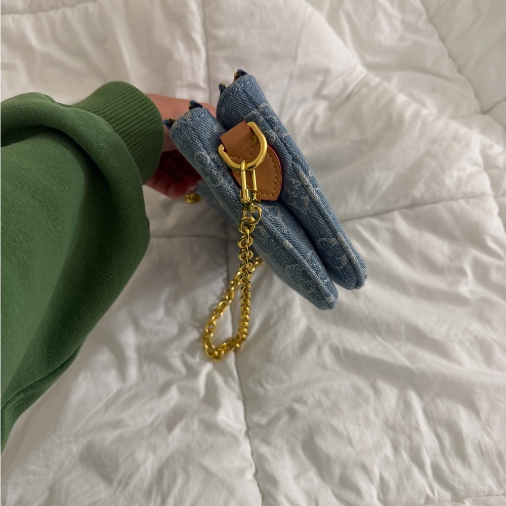 Louis Vuitton Blue Denim Clutch with Gold Chain - Picture 8 of 9